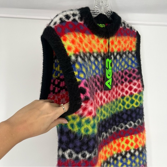 AGR Argyle Knit Colorful Sleeveless Mohair Mini Sweater Vest Dress Small NWT - Picture 6 of 9